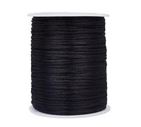 PandaHall Cordones de Satén de Cola de Rattail de 100m, Cuerda de Seda Negra de 2mm Cordón de Ribete Sedoso Cuerda Decorativa para Nudos Chinos Macramé Ribete Joyas Atrapasueños Trenzados