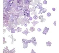 Pandahall Cuentas acrílicas de 100 g, varios lazos, flores, mariposas, corazones, estrellas, osos, redondas, sueltas, espaciadoras, dijes para pulseras, collares, joyas, orquídea oscura