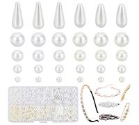 PandaHall Cuentas de perlas blancas, 706 unidades, 10 estilos, redondas/lágrimas, de plástico ABS, perlas de imitación sueltas con agujero para pendientes, pulseras, bisutería, manualidades, 8, 10 mm