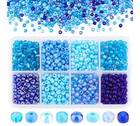 PandaHall Elite - 1 caja con aproximadamente 19 000 cuentas redondas de roca de vidrio, separadores de perlas, 12/0, grado A, varios colores, tamaño: 2 x 1,5 mm, agujero: 0,5 mm, Bleu Mixte, 4 mm