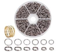 PandaHall Elite - 1120PCS 4 Tamaños 304 Hebillas de acero inoxidable dobles anillos de salto de anillos de 5/6/7/8 mm, color acero inoxidable