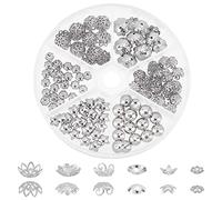 PandaHall Elite 180 Pcs Abalorios para Diseño de Bisutería Tapas de Cuentas de Flores de Acero Inoxidable 304, Color Acero Inoxidable, 80x20 mm