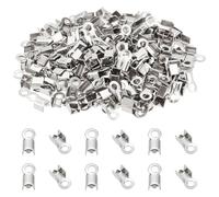 PandaHall Elite 200 Pcs Extremos del Cordón de Crimpado Acero Inoxidable 304 Doblado, Color de Acero Inoxidable, 8x4x4 mm, Agujero: 2 mm; Diámetro Interno de 3x5 mm