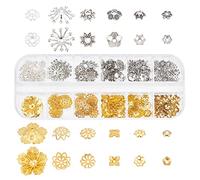 PandaHall Elite 313 Pcs Tapas de aleación y latón, Cuentas de Metal Abalorio para Fabricación de Pulsera Collra Pendientes Flor, Color Mezclado