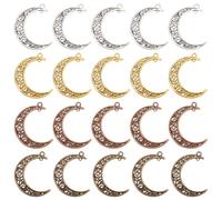 PandaHall Elite 40 pcs 4 colores Tibetan Style Alloy Hollowed Moon Charms Colgante para collar Pulsera Joyería DIY Craft Making, Bronce antiguo/Oro antiguo/Plata antigua/Cobre rojo