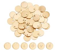 PandaHall Elite 50 Piezas Colgantes Charms de 304 Acero Inoxidable Redondo Plano en Blanco Estampado Etiqueta Colgantes Charms para Hacer bisuteria,Diámetro 10 mm,Oro