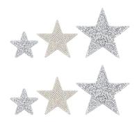 PandaHall Elite 6 piezas 3 tamaños estrella de cristal brillo pegatinas de diamantes de imitación de hierro en pegatinas parches de estrellas brillantes para la decoración del hogar del vestido