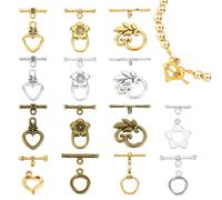 PandaHall Elite alrededor de 120 juegos de 15 estilos de cierre de palanca, cierre de barra en T, cierres de palanca IQ, cierres de corazón de flores, hallazgos para hacer collares, pulseras y joyas