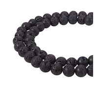 PandaHall Elite - aproximadamente 47 unidades de hilo de 8 mm de perlas de lava natural, perlas redondas de piedra de lava para pulsera collar DIY joyas, color negro, agujero: 1 mm, 15 pulgadas