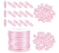PandaHall - Juego de 30 conectores de plástico rosa de 24 mm con cierre de seguridad con cierre de seguridad con cuerda trenzada de nailon de 10 m y 2 mm para cordón, pulseras, collares, manualidades,
