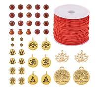 Pandahall - Juego de 352 cuentas de palisandro Mala con cuentas de cabeza de Buda, colgantes tibetanos de aleación dorada envejecida, cordones elásticos para oración, pulseras, collares, cordones