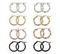 PandaHall - Juego de 8 pares de aros grandes redondos de acero al titanio, 4 colores, 20 mm, surtido de colores, para hacer joyas para mujeres y niñas