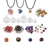 PandaHall Juego de collar con soporte de piedra, 12 piezas, 6 estilos, jaulas de cuentas en espiral, colgante de jaula de hierro, 12 unidades, cordón encerado negro ágata Narural para joyería