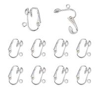 PandaHall Lote de 10 componentes para pendientes de clip para orejas no perforadas aprox. 13.5x 15.5mm largo 7mm de espesor agujero de aprox. 12mm color plateado hierro plata 13.5x15.5x7mm