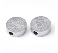 Pandahall - Medalla de San Benito de acero inoxidable 304, cuentas espaciadoras de medalla de cruz de doble cara para bricolaje, rosario de Pascua, collar, pulsera, Acero inoxidable, Acero inoxidable.