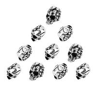 PandaHall PH - 10 cuentas espaciadoras de calavera de acero inoxidable de 4 mm, cuentas espaciadoras de metal con agujero grande, cuentas europeas de plata envejecida, accesorios para collares,