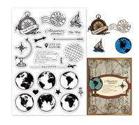 PandaHall - Sellos transparentes de viaje, brújula de barco, avión, sellos de goma de silicona transparente, sellos de plástico PVC para manualidades, álbumes de recortes, álbumes de fotos decorativos