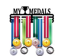 PandaHall Soporte para medallas con texto en inglés "Display My Medals", colgador de 3 líneas, cinta para premios de animación, soporte de pared, marco de hierro para más de 50 medallas de 40 cm