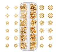 PandaHall Tapas de cuentas, 180 piezas de 6 estilos reales chapado en oro de 18 quilates de aleación de flor en forma de tapas de extremo de filigrana de metal para pendientes, pulsera, collar