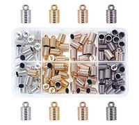 Pandahall Tapas de Extremo de Cordón 96 Piezas de 4 Colores Cuero Punta de Extremo de Cable de Crimpado Tapas de Extremo con Anillo de Bucle para Borla de Cuero Pendiente Bolsa Colgante