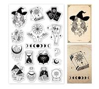 PandaHall Tarot Sello Transparente, Luna Witch Tarjetas para Sellos De Silicona Palabras Sellos De Goma Sellos Transparentes para la Creación de Tarjetas Decoración Álbum de Fotos Fai-Da-Te
