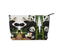 Pandas of Father and Son - Bolsa de maquillaje de pana versátil con cremallera para uso diario y organizador de capacidad de viaje, Black, Talla única