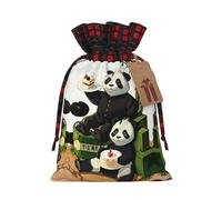 Pandas of Father and Son - Bolsa de regalo con cordón de Navidad con cordón, bolsa de almacenamiento de lino, para Navidad, fiesta de vacaciones, tamaño M
