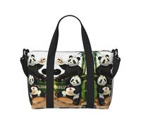 Pandas of Father and Son Bolso de mano de mensajero de viaje, adecuado para el trabajo, viajes, fitness, turismo, bolso de mano para mujer con cremallera, negro, talla única