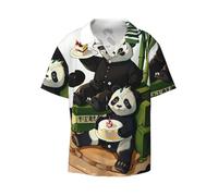 Pandas of Father and Son - Camisa informal de manga corta para hombre, diseño hawaiano, transpirable y cómoda, Negro, S