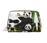 Pandas of Father and Son - Neceser portátil de cuero (grande), bolsa de cuero con cremallera, bolsa de aseo personal, organizador de viaje, White, Talla única