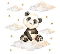 Pandawal Adhesivo decorativo para habitación infantil, diseño de panda con nubes, estrellas, niño y niña, diseño de animales de safari (S, panda)