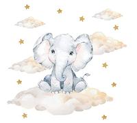 Pandawal Adhesivo decorativo para pared, diseño de animales sobre nubes y estrellas (M, elefante)