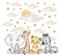 Pandawal Graz Design - Adhesivo decorativo para pared, diseño de animales de safari, nubes, luna y estrellas (tamaño M)