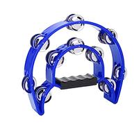 Pandereta de campanilla con cascabeles de doble, Cascabeles de doble hilera de media luna, percusión de mano, instrumento de panderetas musicales para fiestas, bandas y práctica (Azul)