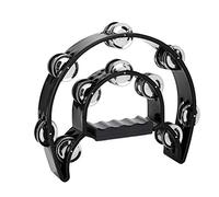 Pandereta de campanilla con cascabeles de doble, Cascabeles de doble hilera de media luna, percusión de mano, instrumento de panderetas musicales para fiestas, bandas y práctica (Negro)