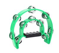 Pandereta de campanilla con cascabeles de doble, Cascabeles de doble hilera de media luna, percusión de mano, instrumento de panderetas musicales para fiestas, bandas y práctica (Verde)