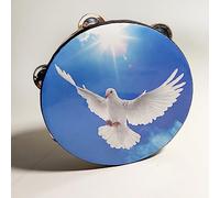 Pandereta de doble fila de la Biblia con paloma para adultos, instrumento de percusión de tambor de mano de madera (azul)