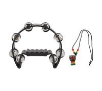 Pandereta de mano con decoración colgante Campanas de metal Tambor de media luna Instrumento de percusión de mano negro para fiesta Danza Concierto Carcasa de ABS resistente