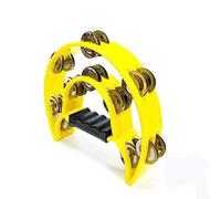 Pandereta de percusión de mano de metal de 9 pulgadas para adultos, karaoke, fiesta, tambor de percusión de mano de metal de doble fila multicolor (amarillo)