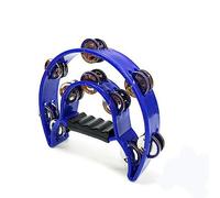 Pandereta de percusión de mano de metal de 9 pulgadas para adultos, karaoke, fiesta, tambor de percusión de mano de metal de doble fila multicolor (azul)