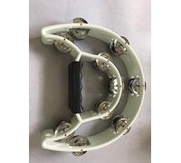 Pandereta de percusión de mano de metal de 9 pulgadas para adultos, karaoke, fiesta, tambor de percusión de mano de metal de doble fila multicolor (blanco)