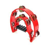 Pandereta de percusión de mano de metal de 9 pulgadas para adultos, karaoke, fiesta, tambor de percusión de mano de metal de doble fila multicolor (rojo)