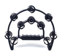 Pandereta de percusión de metal de 9 pulgadas para adultos, karaoke, fiesta, doble fila de metal, tambor de percusión de mano, multicolor (negro)