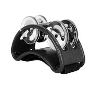 Pandereta de pie de percusión con 4 pares de cascabeles de acero inoxidable y correa elástica Instrumento musical de percusión para acompañamiento de cajón (Negra)