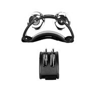 Pandereta De Pie Sonajeros de pie percusión for fiesta, caja pandereta elíptica, compañero tambor con platillos doble fila, instrumentos musicales Para pedal de bombo(Black)