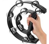 Pandereta,Media Luna Panderetas Doble Fila Metal Tamborines Instrumento Musical Pandereta de Mano con 20 Cascabeles Musicales Percusión de Mano para Adultos Fiesta KTV Bar Negro