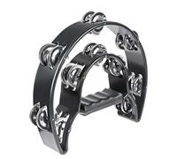 Pandereta musical de media luna de doble fila de metal, tambor de percusión de mano, multicolor, para fiestas de karaoke, con mango ergonómico (negro)