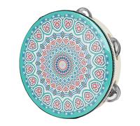 Pandereta musical redonda de 20,32 cm con forma de pandereta musical y campanas de metal, tambor de percusión de mano con mango ergonómico