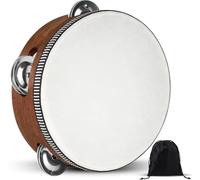 Pandereta, panderetas para adultos, pandereta de percusión de mano de madera con bolsa de almacenamiento, panderetas instrumento musical para iglesia, boda, fiesta, baile, sesión de fotos (6 pulgadas)