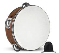 Pandereta, panderetas para niños, pandereta de percusión de mano de madera de 6 pulgadas con bolsa de almacenamiento, panderetas instrumento musical para iglesia, boda, fiesta, baile, sesión de fotos